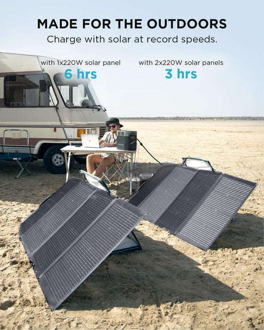 EF ECOFLOW Solargenerator DELTA 2 mit 2x220W tragbaren Solarmodulen. 1024Wh LFP-Akku. Schnellladefunktion. Tragbares Kraftwerk für Notstromversorgung zu Hause. Camping &amp; Wohnmobil