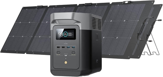 EF ECOFLOW Solargenerator DELTA 2 mit 2x220W tragbaren Solarmodulen. 1024Wh LFP-Akku. Schnellladefunktion. Tragbares Kraftwerk für Notstromversorgung zu Hause. Camping &amp; Wohnmobil